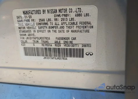 2020 Infiniti Q50 Luxe из США, поврежденный, VIN JN1EV7AP0LM207824